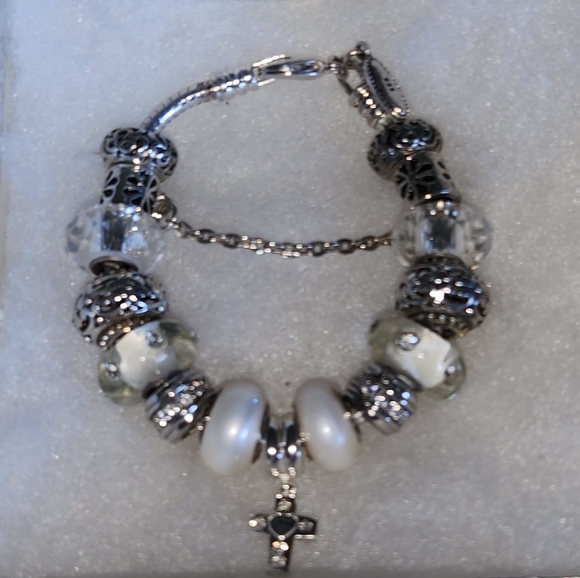 Child's 925 Pandora-Style Communion Bracelet. 925 Silver Bracelet 925 Cross.